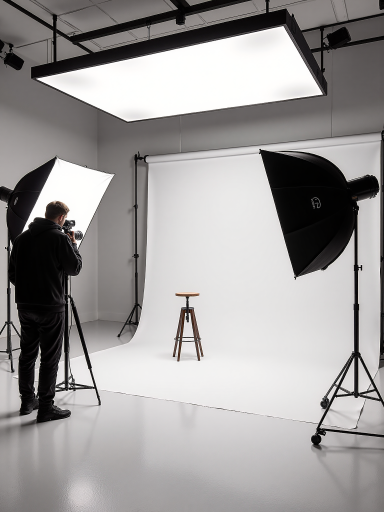 三十五岁左右男性摄影师，穿黑色西装，白色衬衫，室内拍摄，专业灯光，正面肖像照，背景简洁